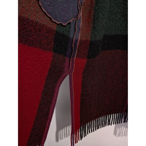 VTG Robben Alexander NY Red Purple Black Wool Plaid Long Fringe Duster Coat Med - Picture 10 of 14